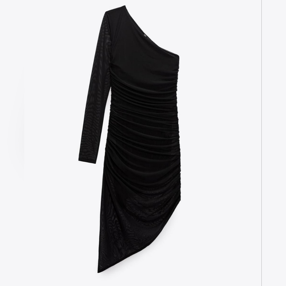 Zara Draped Assymetric Dress Black Size S small 0085 NWT One Shoulder - Picture 4 of 10